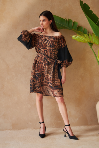 PANTHER BROWN- PEANY DRESS