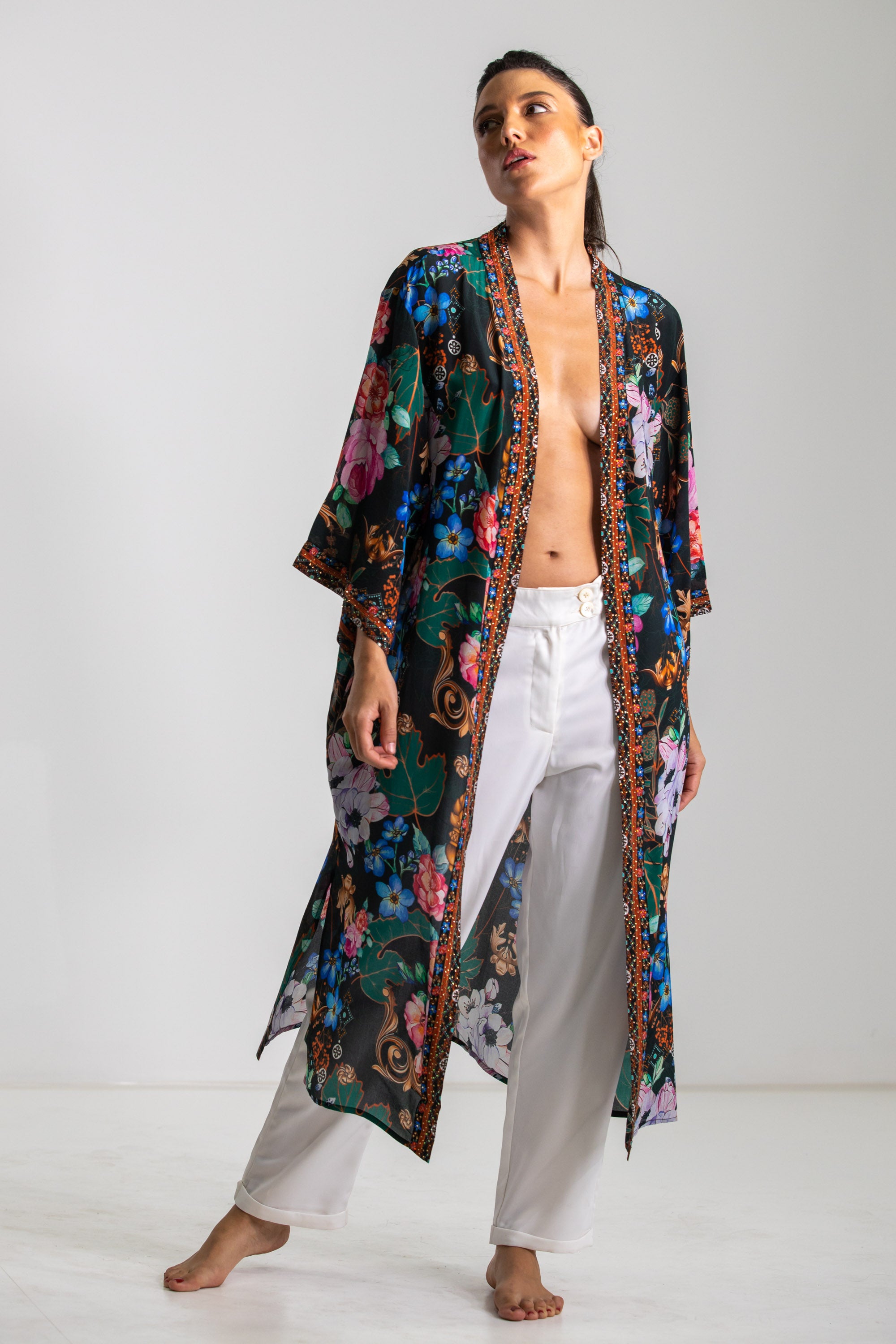 MIRAMARE GARDEN KIMONO LONG SHRUG – Inoa
